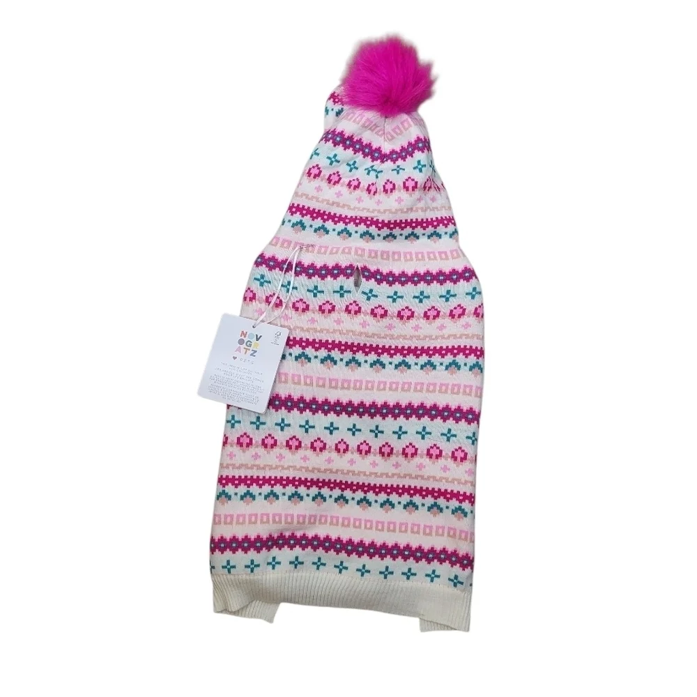 Novogratz Pets Dog Sweater Small Hooded Pup Fleece Lined Coat Teal Pink Nordic